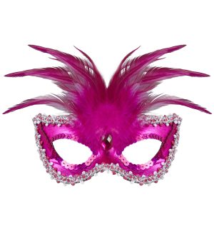 400-1734 CARNAVAL MASCARILHA BARONESA ROSA COM PLUMAS 04693